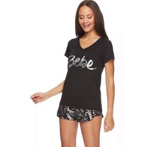 Bebe Womens Graphic Short Sleeve Shirt and Pajama Shorts Lounge Sleepwear Set.
